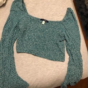 Francesca’s Green Polka Dot Crop Top